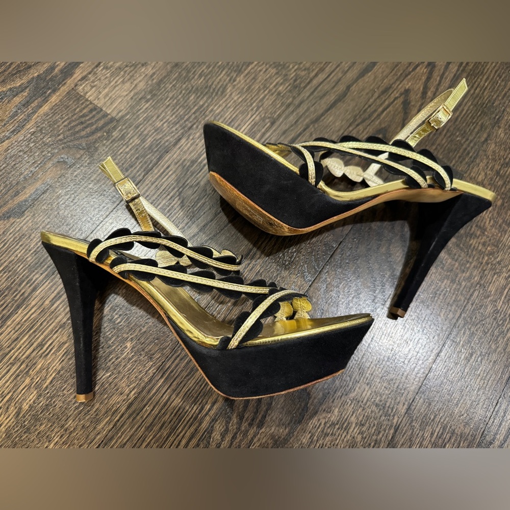 Claudia Ciuti • Black & Gold High Heel Sandals (9.5M-run small) Made in Italy